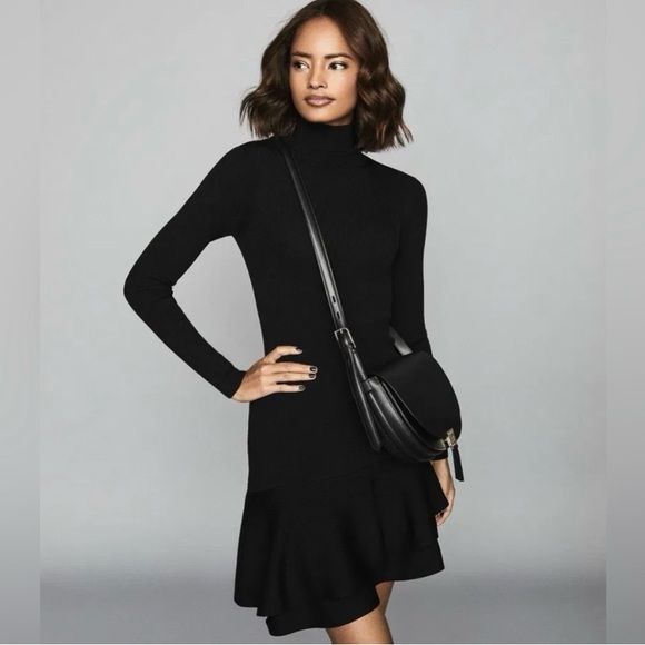 💫HP‼️💫 NWOT REISS Finn Turtleneck Ribbed Knit Dress in Black, Size Medium - Picture 4 of 11